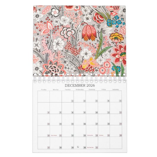 Calendrier Vintage Floral Patterns Mid-Year / Academic (Dec 2026)