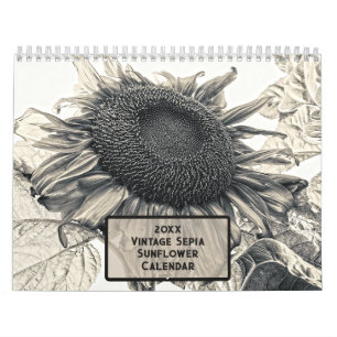 Calendrier Vintage Sepia Tournesol 2025 Rustique Pays