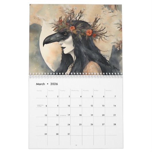 Calendrier Vintage Woodland Witch (Mar 2026)