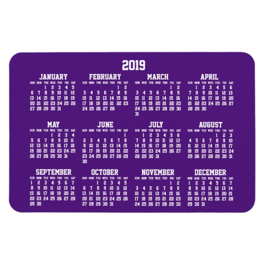 Calendrier violet 2019 Grands Magnets flexibles (Horizontal)