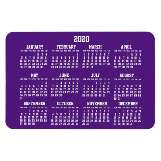 Calendrier violet 2020 Grands Magnets flexibles (Horizontal)