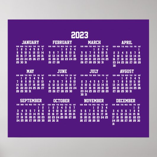 Calendrier Violet Annuel Poster 2023 (Devant)