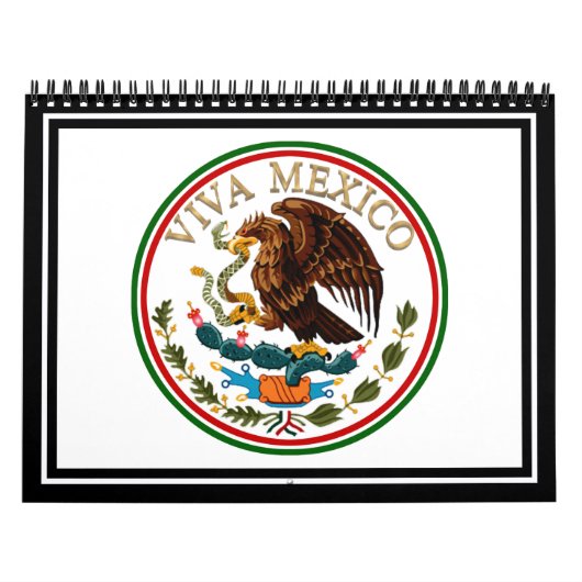 Calendrier Viva Mexique Drapeau mexicain avec texte or (Protection)