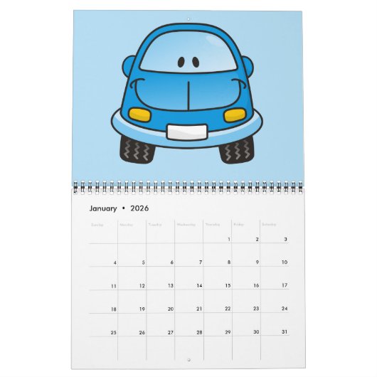 Calendrier Voiture de dessin animé bleu (Jan 2026)