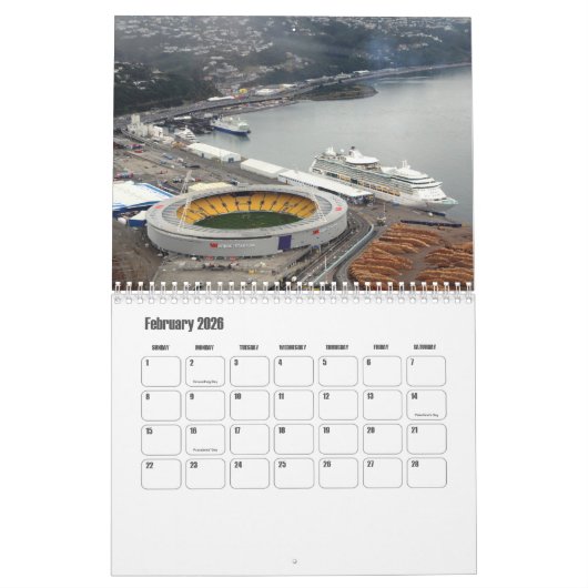 Calendrier Wellington-New Zealand Calendar (Feb 2026)