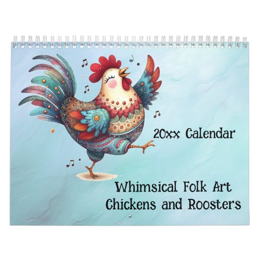 Calendrier Whimsical Folk Art Poulets et coqs (Protection)