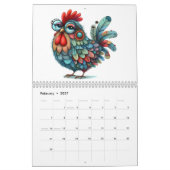 Calendrier Whimsical Folk Art Poulets et coqs (Feb 2027)