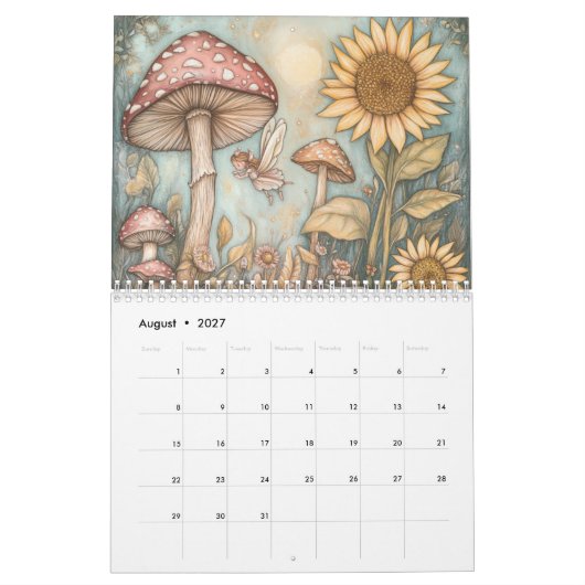 Calendrier Whimsical Mushroom, Champignons (Aug 2027)