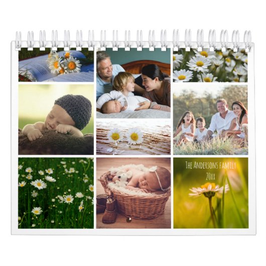 Calendrier White daisy family photo for grandparents Calendar (Protection)