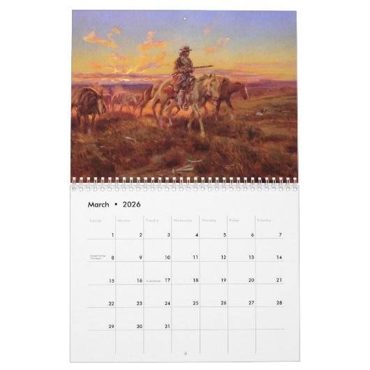 Calendrier WILD WILD WEST Cowboys Indiens Sud-ouest | (Mar 2026)