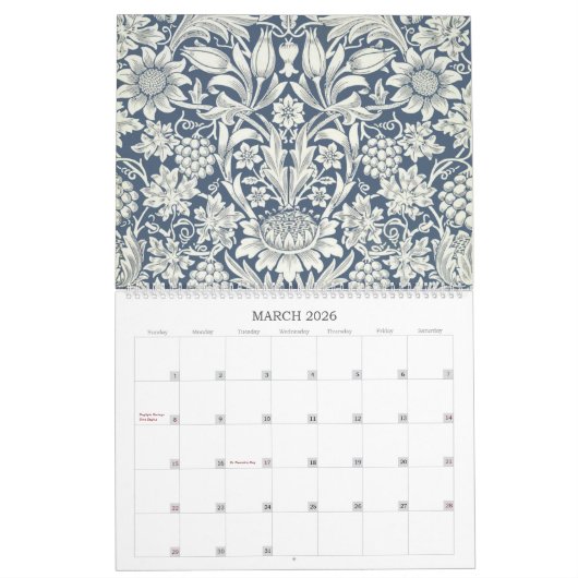 Calendrier William Morris Decorative Arts Custom Year (Mar 2026)