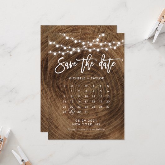 Calendrier Wood Enregistrer la carte Date (Devant/Arrière en situation)