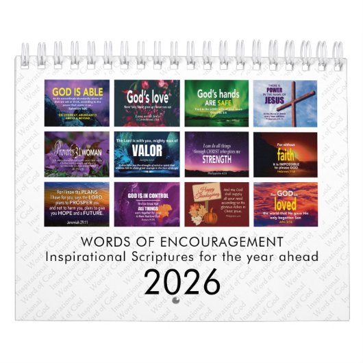 Calendrier WORDS OF ENCOURAGEMENT Bible Verses Custom 2026 (Protection)