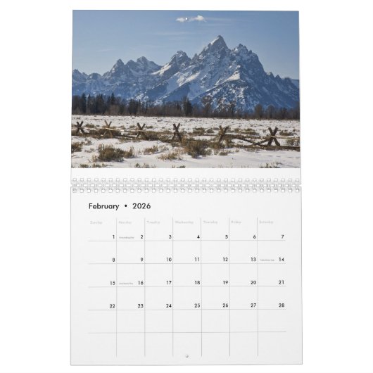 Calendrier Yellowstone et Tetons (Feb 2026)