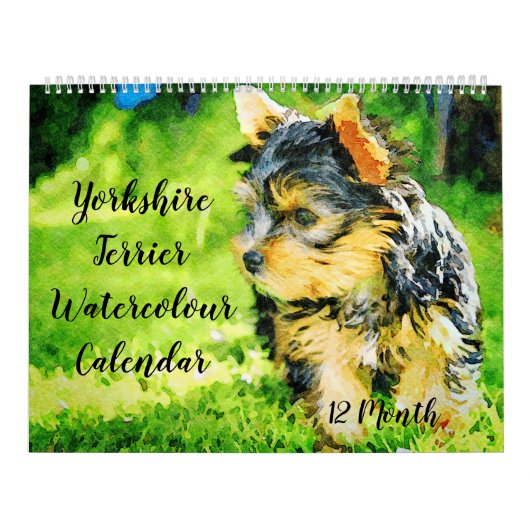 Calendrier Yorkshire Terrier Yorkie Chiens de 12 mois Aquarel (Protection)