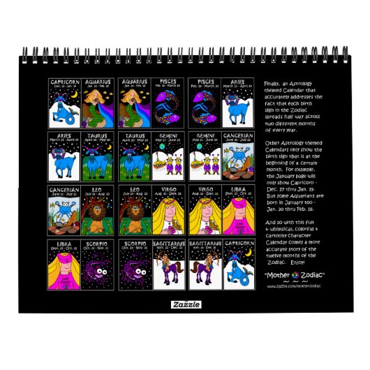 CALENDRIER ZODIAC 12 MOIS (Dos)
