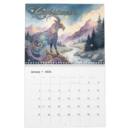 Calendrier Zodiac 12 mois (Jan 2026)
