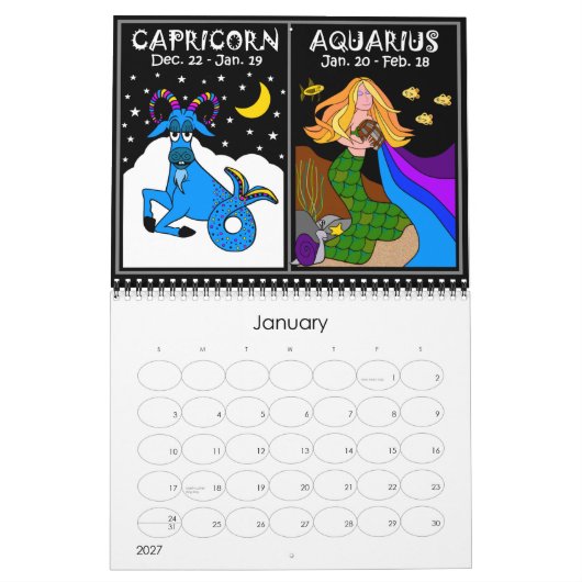 CALENDRIER ZODIAC 12 MOIS (Jan 2027)