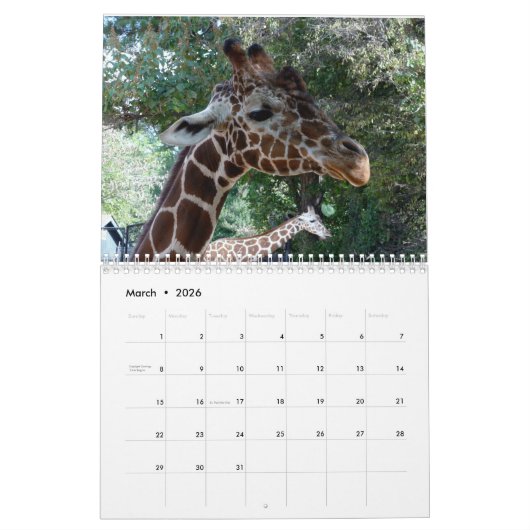 Calendrier Zoo Animaux 2019 (Mar 2026)