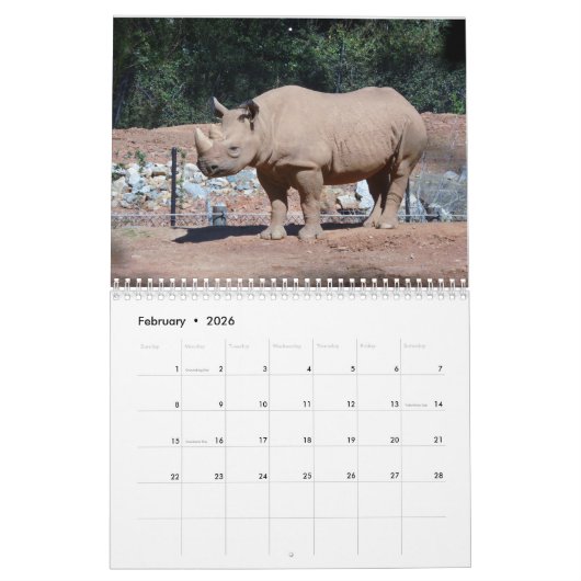 Calendrier Zoo Animaux 2019 (Feb 2026)