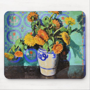 Calendula's, bloemenschilderij door Grant Wood Muismat