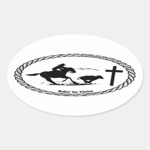 Calf Roping Cross Euro Style Ovale Sticker