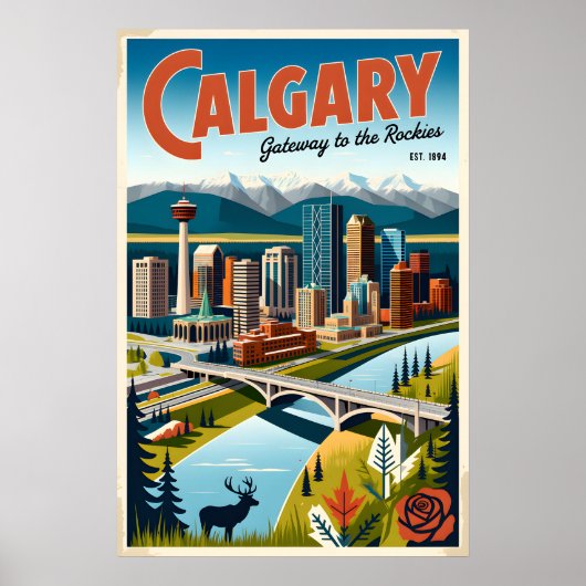 Calgary Canada Affiche d'art de voyage rétro (Devant)