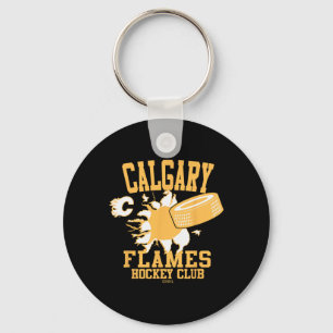 Calgary Flames Hockey Puck Barst Rood Officieel Ge Sleutelhanger