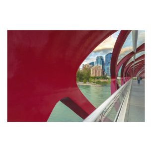 Calgary Peace Bridge Structuur en Cityscape Uitzic Foto Afdruk