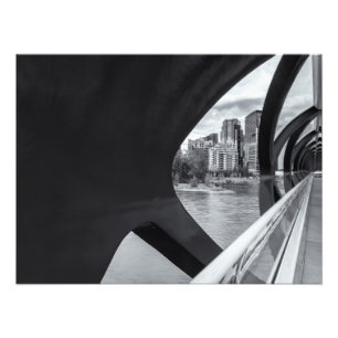 Calgary's Peace Bridge en Cityscape Monochrome Foto Afdruk