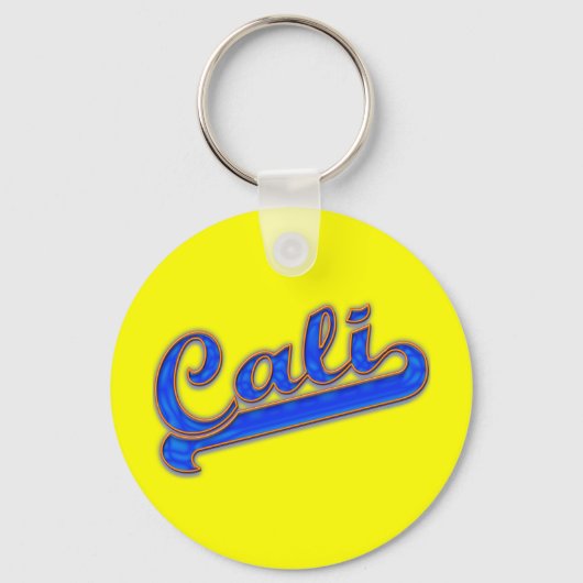 Cali Logo Blue Wave op Gele Sleutelhanger (Voorkant)