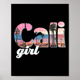 Cali Meisje Zonsondergang Strand Californië Zomer Poster