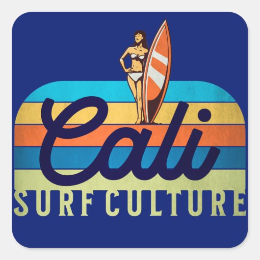 Cali Surf Culture  Style Vierkante Sticker (Voorkant)