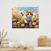 *~* Calico Bloemen Kitten 5:4 Poes Kat AP68 Poster (Keuken)