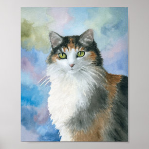 Calico Cat 572 Tortie Schildpad blauw Poster