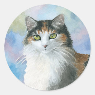 Calico Cat 572 Tortie Schildpad blauw Ronde Sticker