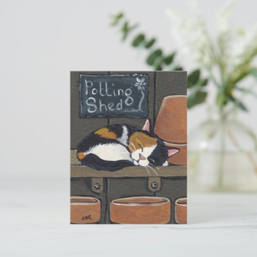 Calico Cat dans la carte postale en pot (Debout devant)