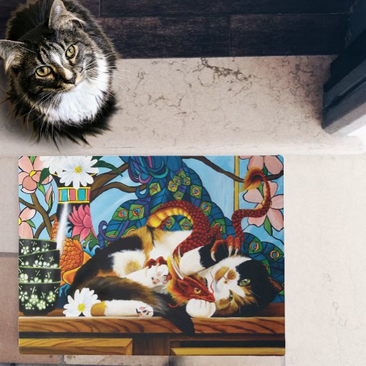 Calico Cat Dragon Red Deurmat
