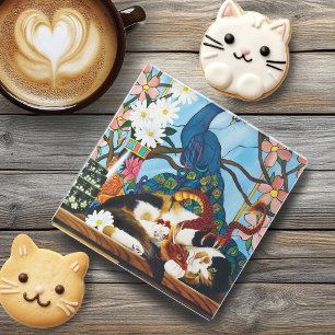 Calico Cat Dragon Red Glazen Onderzetter