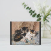 Calico Cat en Gray Kitten Fine Art Painting Briefkaart (Staand voorkant)