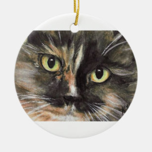 Calico Cat Face kerstversiering Keramisch Ornament