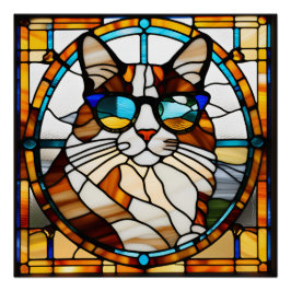 Calico Cat Glas in lood Perfect Poster