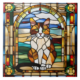 Calico Cat Glas in lood Tegeltje