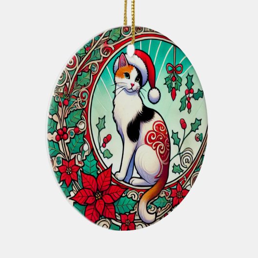 Calico Cat Kerstmis Keramisch Ornament (Rechts)