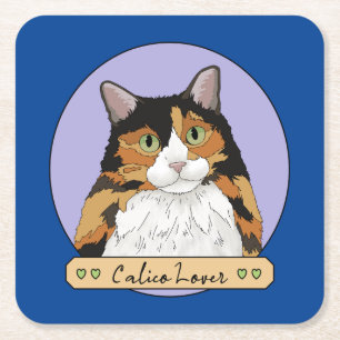 Calico Cat Lover Vierkante Kartonnen Onderzetter