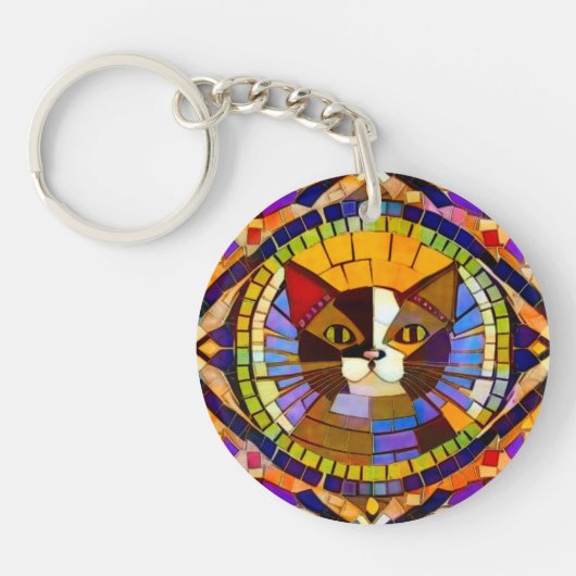 Calico Cat Mozaïek - modern & kleurrijk - eigen te Sleutelhanger (Voorkant)