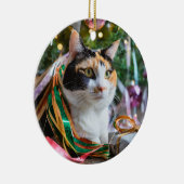 Calico Cat Onder een kerstboom Ornament (Rechts)