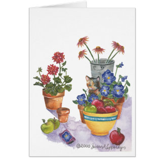 Calico Cat Pansies Apples Aquarelle "Paloma"