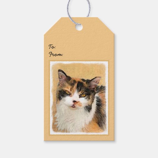 Calico Cat-schildering - Kute Original Cat Art Cadeaulabel (Voorkant)