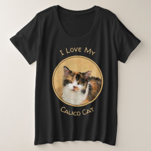 Calico Cat-schildering - Kute Original Cat Art Grote Maat T-shirt